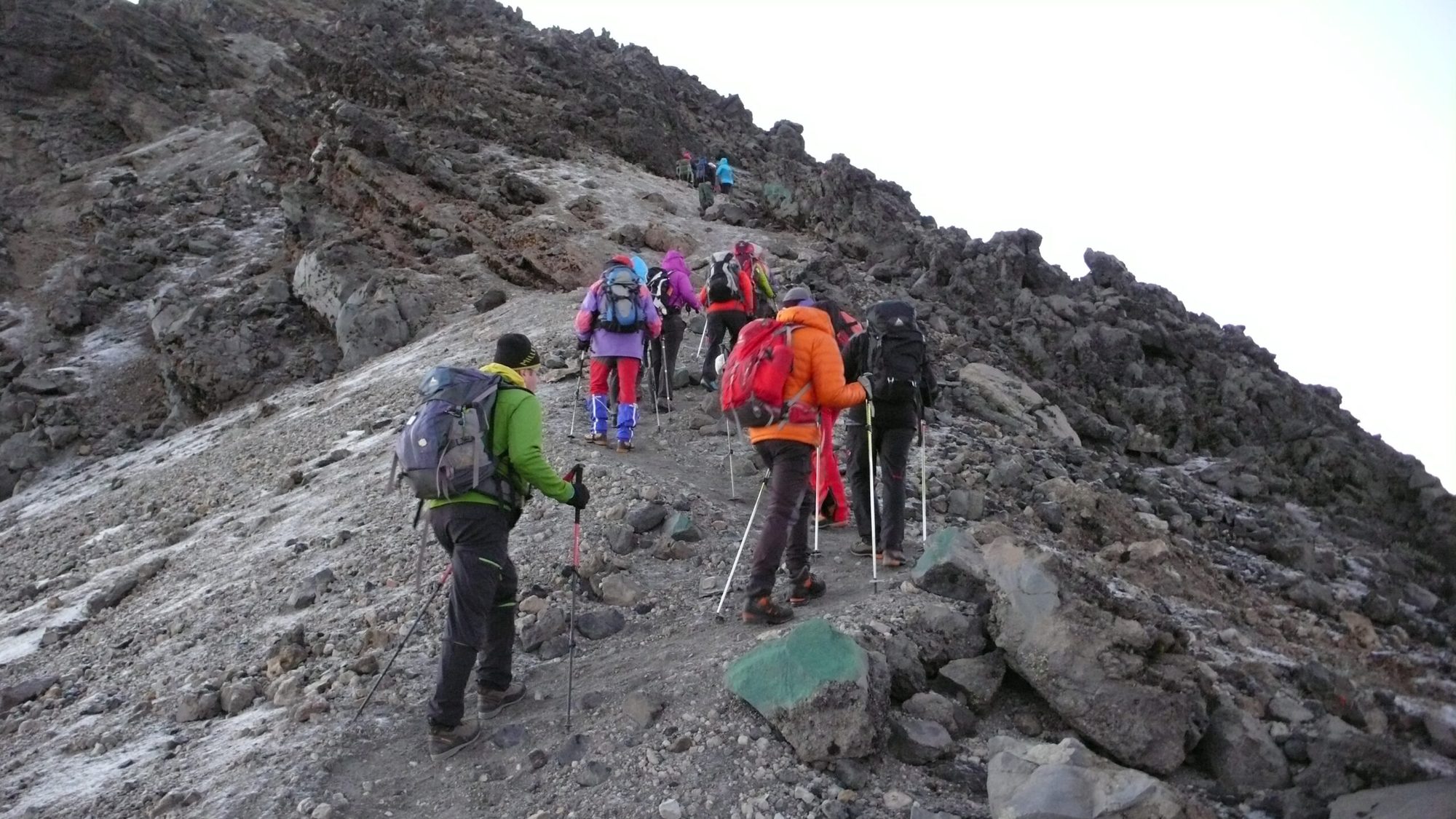 Climbers nearing the summit ridge