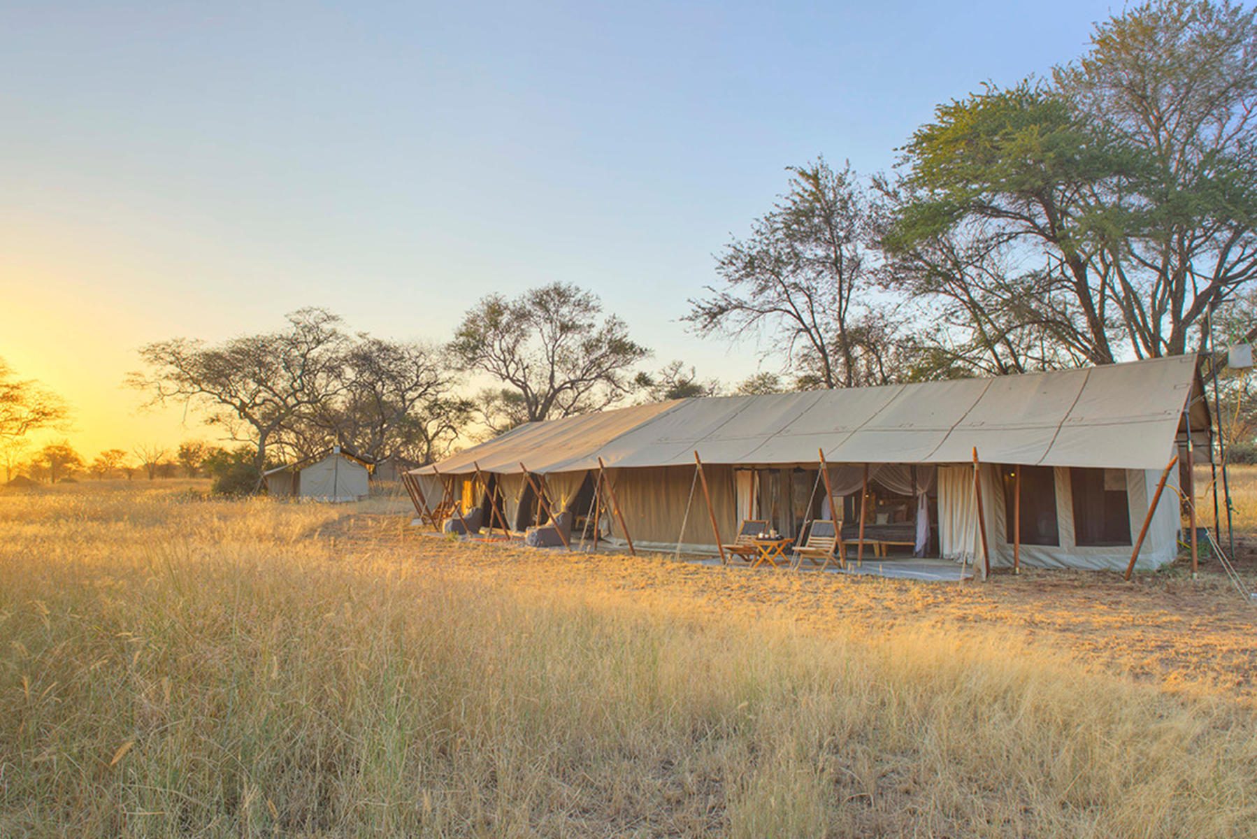 Tented camp at sunset near the Mahale Mountains