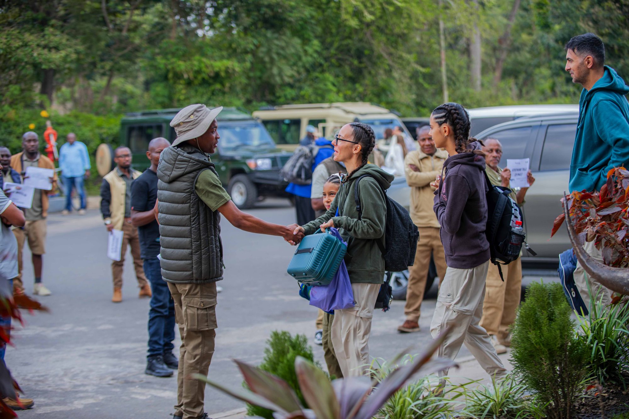 A warm welcome from our guide as guests arrive for their Tanzania safari